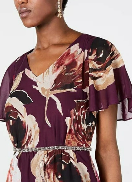 SL Fashions Embellished Floral-Print Gown Purple - Picture 3 of 4